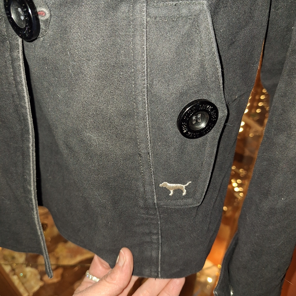PINK Victoria's Secret Black Peacoat with Red Plaid Lining and Faux Fur Trim - Picture 4 of 16